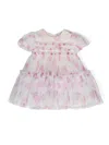 Monnalisa Floral Print Tulle Dress In White