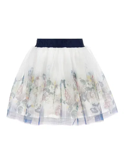 Monnalisa Kids' Floral-print Tulle Skirt In White