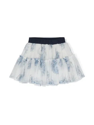 Monnalisa Kids' Floral-print Tulle Tutu In White