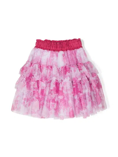Monnalisa Kids' Floral-print Tutu Skirt In Pink