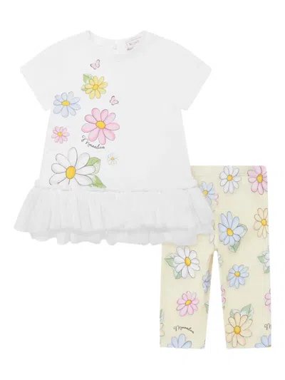 Monnalisa Babies' Floral-print Two-piece Set In Yellow