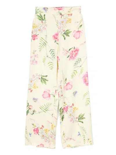 Monnalisa Kids' Floral-print Wide-leg Trousers In Yellow