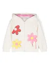 Monnalisa Zip-up Sweatshirt With Maxi Flowers In Neutrals