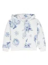 Monnalisa Ice Rose Zip-up Hoodie In White