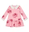 Monnalisa Floral Printed Cady Dress In Rosa Fairytale