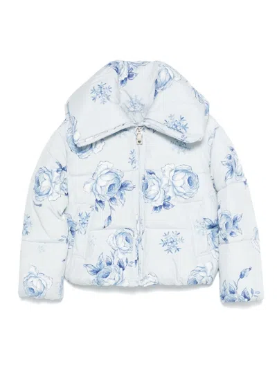 Monnalisa Kids' Floral Puffer Jacket In Blue