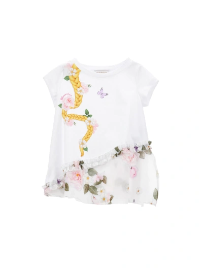 Monnalisa Kids'   Floral Stretch Jersey T-shirt In White