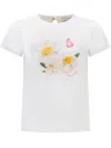 Monnalisa Girls White Cotton Flower T-shirt In Bianco