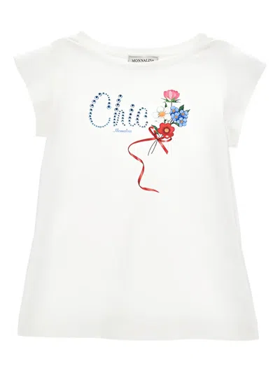 Monnalisa Kids' Floral T-shirt In White