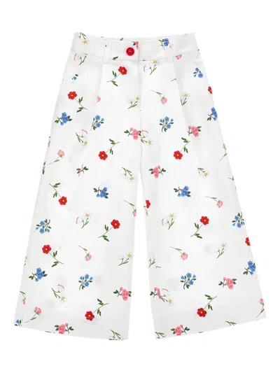 Monnalisa Kids' Floral Trousers In White