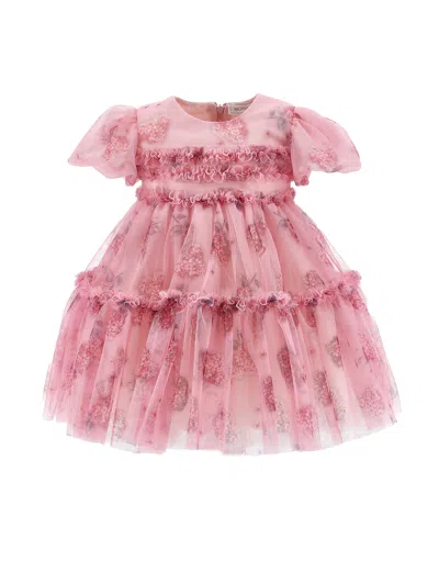 Monnalisa Kids'   Floral Tulle Birthday Dress In Rosa Fairy Tale