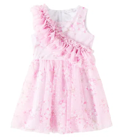 Monnalisa Kids' Floral Tulle Dress In Pink