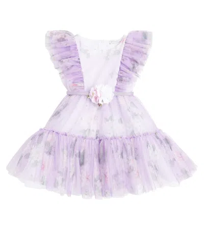 Monnalisa Kids' Floral Tulle Dress In Purple