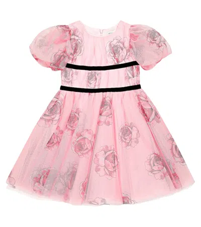 Monnalisa Kids' Floral Tulle Dress In Rosa Fairytale