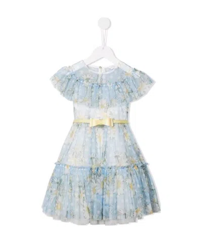 Monnalisa Floral Tulle Dress In White