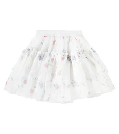Monnalisa Kids' Floral Tulle Skirt In Panna+multicolor
