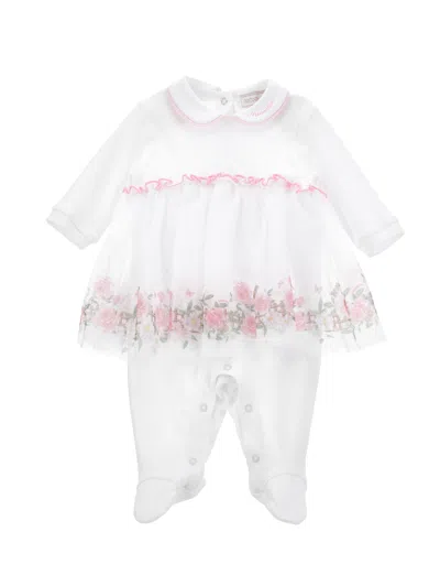 Monnalisa Babies'   Floral Tutu Cotton Playsuit In White + Multicolor