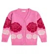 Monnalisa Floral Wool Cardigan In Pink