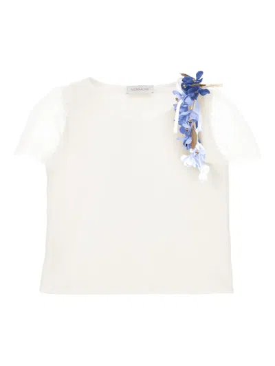 Monnalisa Kids' Floral-appliqué Blouse In White