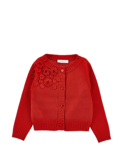 Monnalisa Kids' Floral-appliqué Cardigan In Red