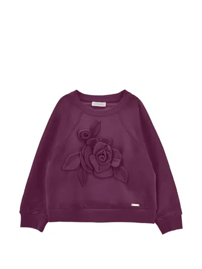 Monnalisa Kids' Floral-appliqué Raglan-sleeve Sweatshirt In Purple