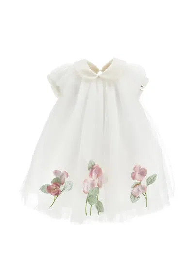 Monnalisa Babies' Floral-appliqué Tulle Dress In White
