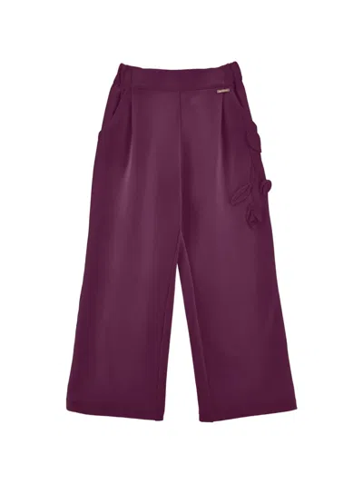 Monnalisa Kids' Floral-appliqué Wide-leg Trousers In Purple