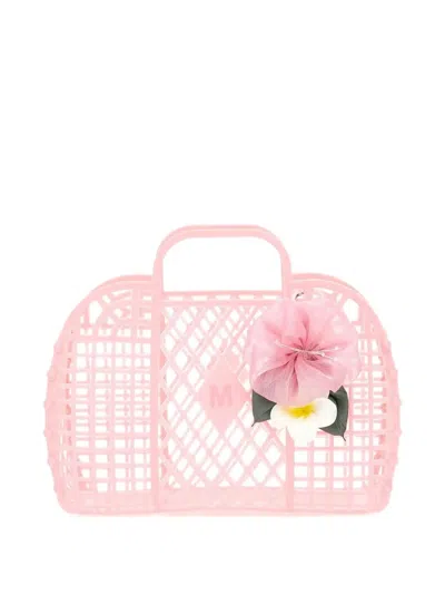 Monnalisa Floral-embellished Cage Tote Bag In Purple