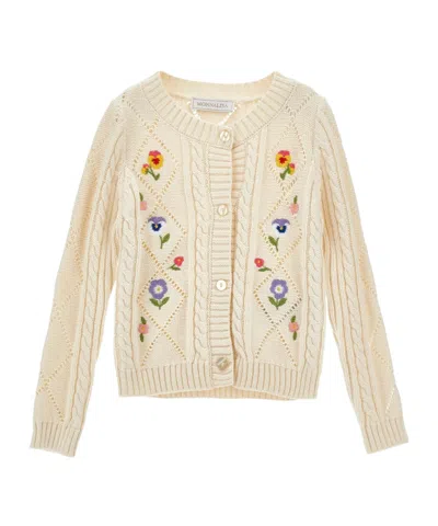 Monnalisa Kids' Floral-embroidered Cable-knit Cardigan In Animal Print