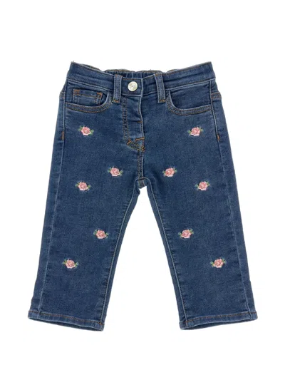Monnalisa Babies' Floral-embroidered Jeans In Blue