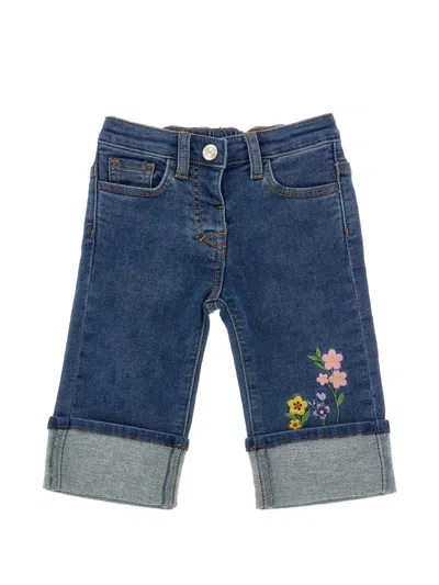 Monnalisa Babies' Floral-embroidered Jeans In Blue