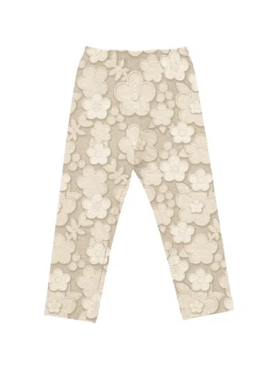 Monnalisa Kids' Floral-embroidered Leggings In Neutral