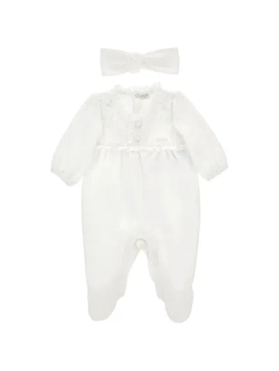 Monnalisa Floral-embroidered Ruffled Babywear In White