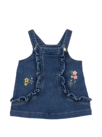 Monnalisa Babies' Floral-embroidered Ruffled Dress In Blue