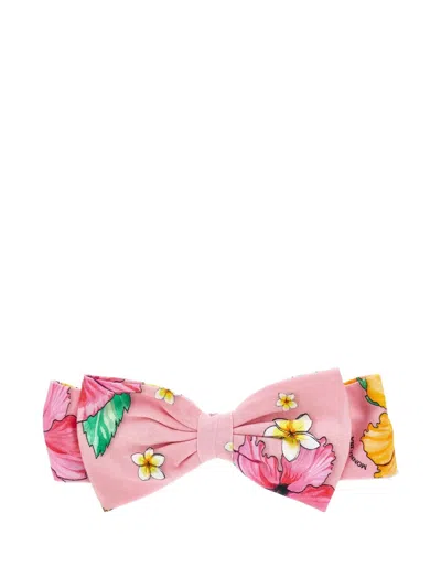 Monnalisa Babies' Floral-print Bow Headband In Pink
