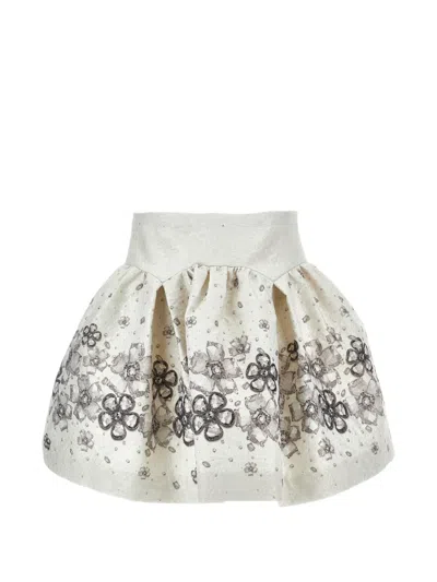 Monnalisa Kids' Floral-print Crystal-embellished Skirt In Multi
