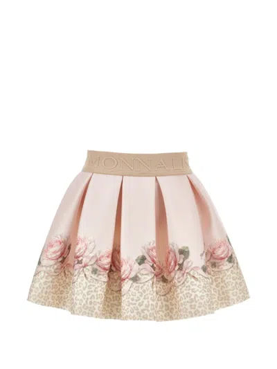 Monnalisa Babies' Floral-print Leopard-pattern Skirt In Pink