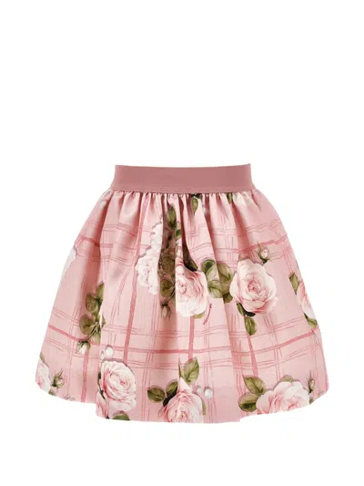 Monnalisa Kids' Floral-print Pleated Skirt In Pink