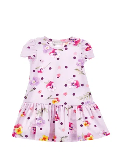 Monnalisa Kids' Floral-print Ruffled Dress In Purple