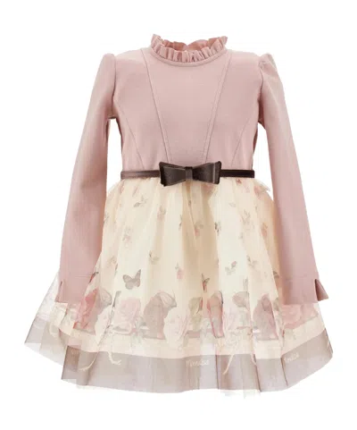 Monnalisa Kids' Floral-print Ruffled-collar Dress In Pink