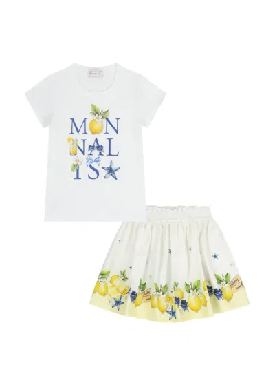 Monnalisa Kids' Floral-print Skirt (set Of Two) In White