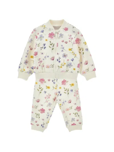 Monnalisa Babies'   Complete Zip-up Floral Sweatshirt In Neutral
