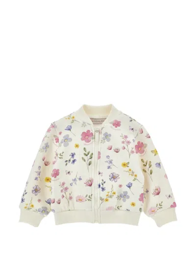 Monnalisa Babies' Floral-print Zip-up Jacket In Neutral