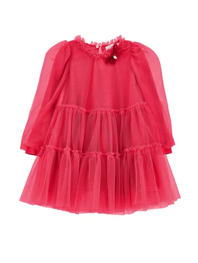 Monnalisa Kids' Kleid Aus Seidentüll Mit Volants In Fuchsia