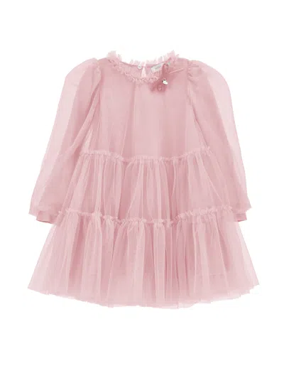 Monnalisa Kids'   Flounce Silk-touch Tulle Dress In Onion Couture