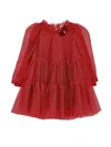 Monnalisa Flounce Silk-touch Tulle Dress In Ruby Red