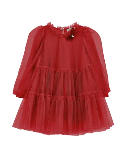 Monnalisa Kids'   Flounce Silk-touch Tulle Dress In Ruby Red