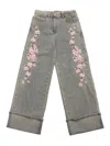Monnalisa Flower 5 Pockets Pants In Gray