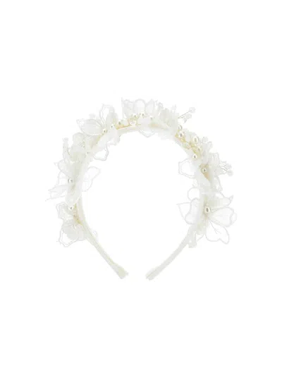 Monnalisa Kids'   Flower And Pearl Headband In White