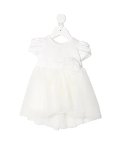 Monnalisa Flower-appliqué Tulle Dress In White
